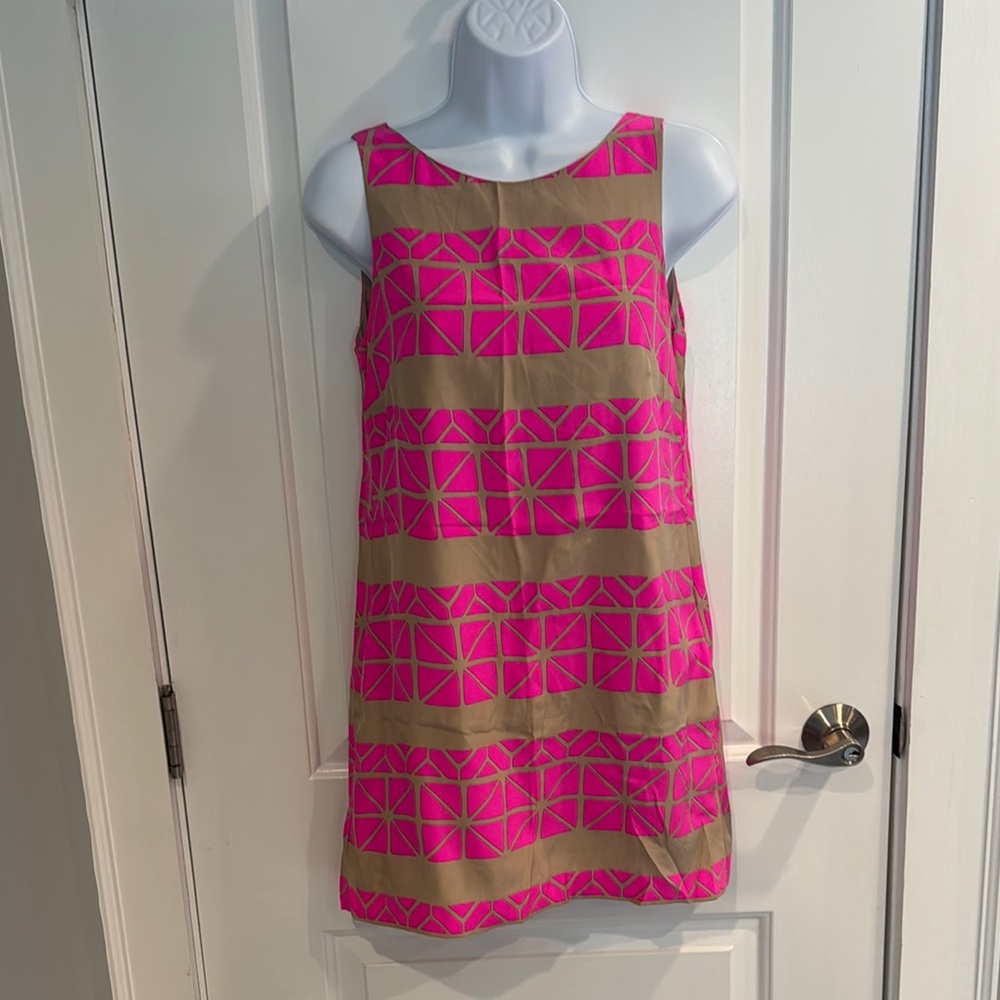 Alice Trixie 100 💯 silk Pink and Tan Dress XS